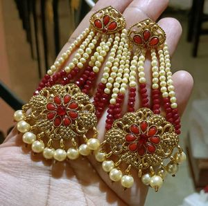 Elegant Red &amp; Gold Jhumka Earrings
