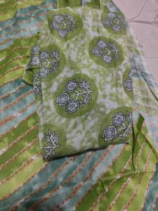 Green Dress Material Slub Cotton