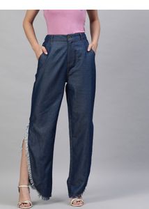combo of Frayed Denim Jeans & Red top