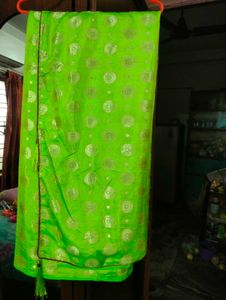 Parrot Green Soft Silk Saree.