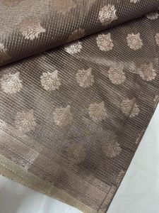 Brown And Beige Zari Work Banarasi Fabric