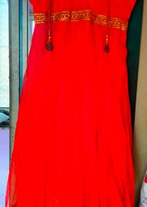Red Ethnic Dress with Gold Detail