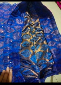 Embroidered Blue Silk Blend Ethnic Skirt New , Tag