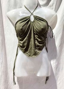 21112.Olive Halter Top