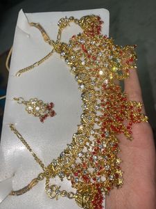 Heavy Red And gold Jewellery Set With Earrings An