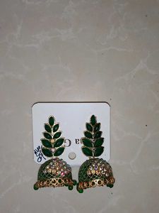 Stunning Green & Gold Jhumka Earrings