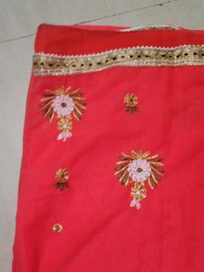 Redish + Orangish Beatiful Simple Saree