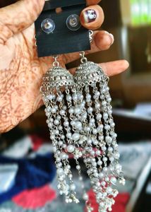 Long Statement White Pearl Earrings
