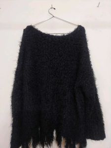 Black Fuzzy Fringe Sweater