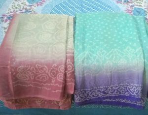 2 daily wear bandhani saree with fall