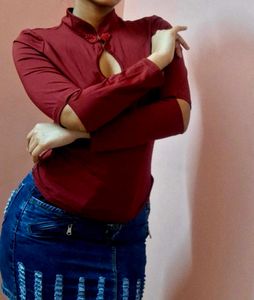 Maroon Cutout Top