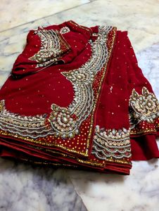 Red Embroidered Saree with Blouse