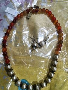 Orange Pearl Set Mala With Earings