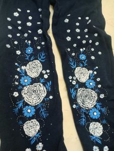 Blue Pant With Flower Design For 10 Year Gir