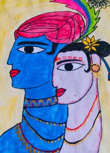 Radha Krishna Abstract Painting 🎨
