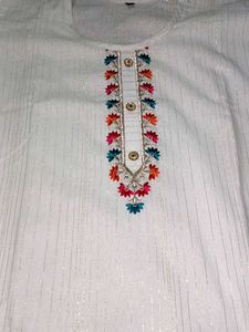 Elegant White Embroidered Kurti