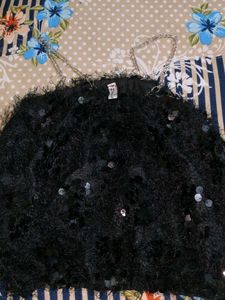 Sparkly Black Chain Strap Top