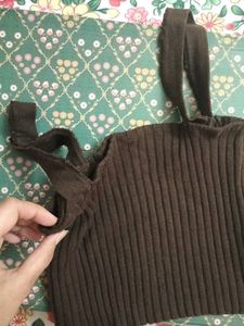 Brown Ribbed Knit Tank Top