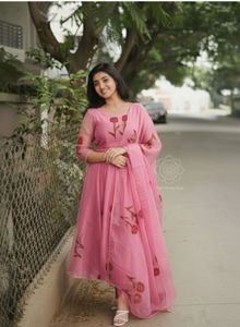 Baby pink organza Anarkali .