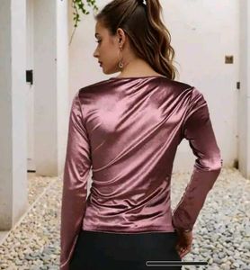 Velvet full sleeves deep neck top