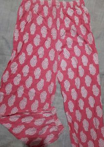 Pink & White Printed Casual Pants