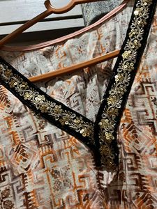 Beautiful  Kurta With Black Velvet Lace