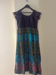 Elegant Blue &amp; Gold Anarkali Dress