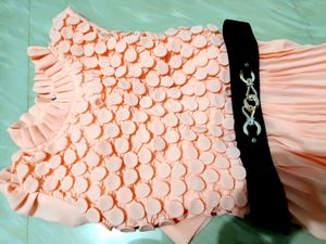 New plain Crepe Dress with Black Belt