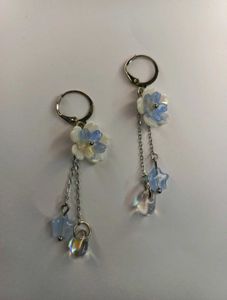 Handmade Blue Floral Star Drop Hoop Earrings