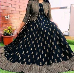 Black & Gold Print Maxi Dress with Jacket