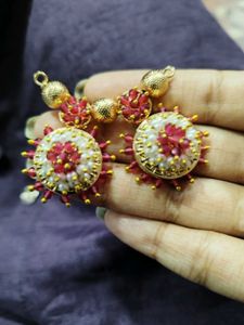 Red Crystal With Pearl Moti Pendant