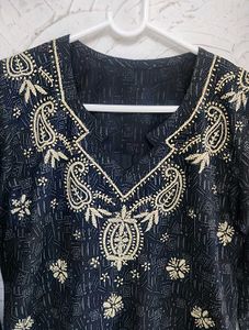 Charcoal Black Embroidered Kurta