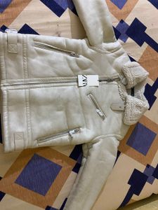 Zara Man&#39;s White Faux Shearling Jacket