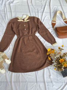 Brown Knit Mini Dress