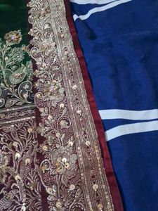 Green  Banaras Embroidered Fabric Heavy Work Saree
