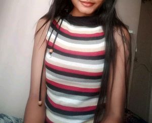 Striped Knit Dress with Black Shawl
