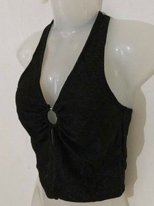 Y2K SHIMMERY HALTER NECK TOP