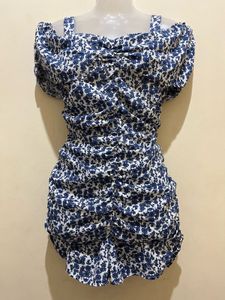 Blue & White Floral Ruched Playsuit