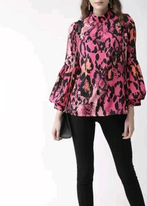 Pink Animal Print Bishop Sleeve Top
