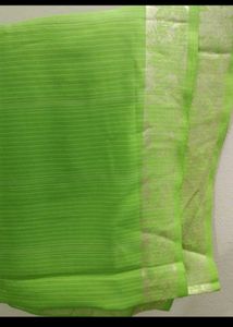 Green Saree Silver Border FREE Big Size Clutch 😍