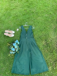 Women V neck Solid Wide Jumpsuit
