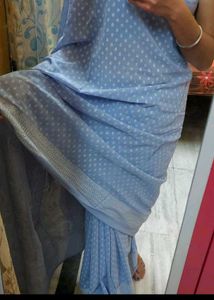 Sky Blue Printed Saree
