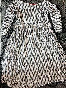 Half White And Black Pochampally Cotton Dress / Kurti
