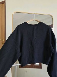 H&amp;M Black Cropped Knot Sweatshirt
