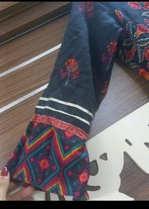 Navy Blue Block Print Straight Kurta Set