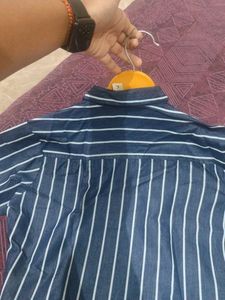 Navy Blue Cropped Stripes Shirt