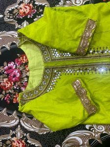 Lime Green Embellished Kurti