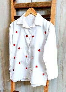 White Designer Cotton Shirt Size-38