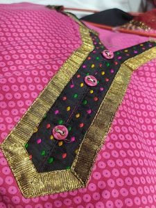 Pink Textured Tunic with Embellished Trim