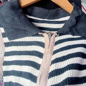 Knit Crop Top Off Shoulder Striped